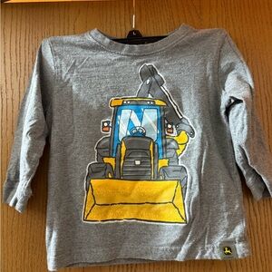 John Deere Gray Long Sleeve Shirt with Yellow Bulldozer Tractor 2T Like New!!